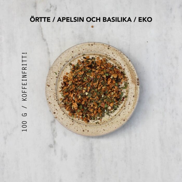 Apelsin och basilika med text